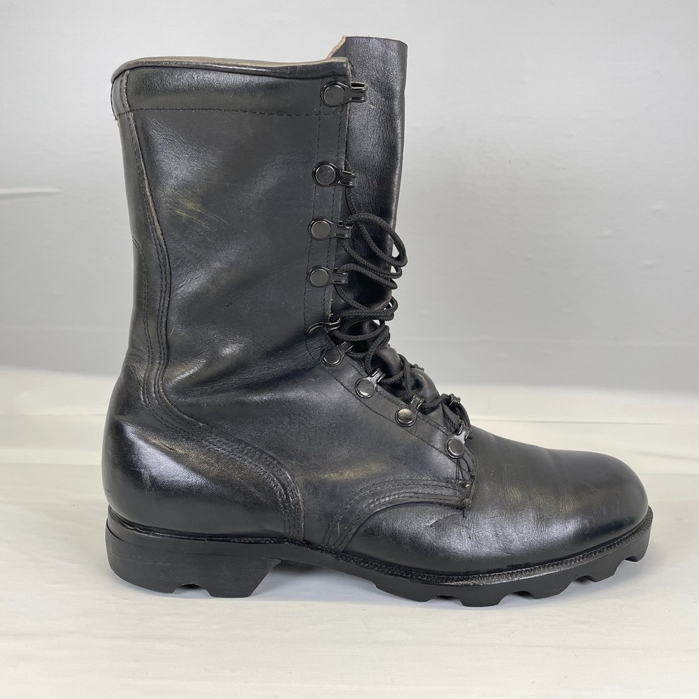 Vintage McRae Combat Boots Mens Size 9 R Black Leather Military Speed Lace Shoes